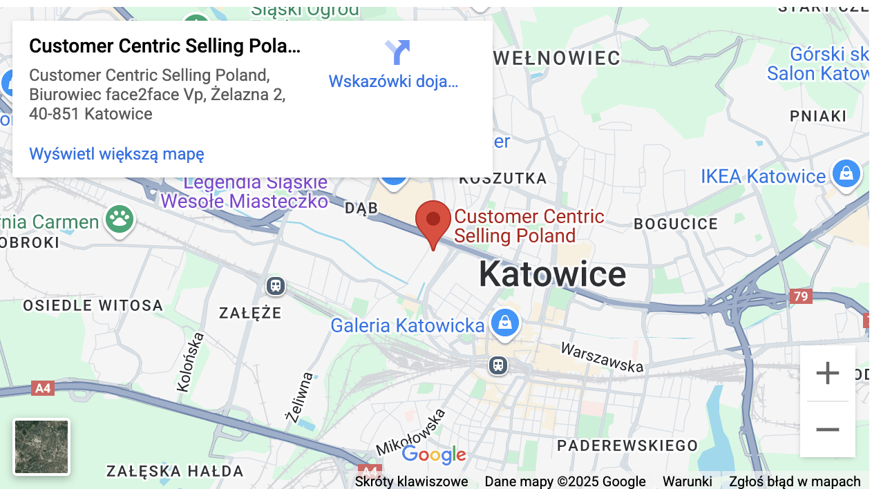 Lokalizacja na mapie: CustomerCentric Selling Poland, ul. Żelazna 2, 40-851 Katowice